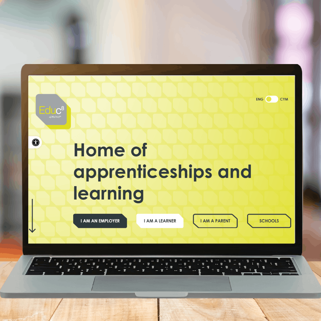 Laptop screen displaying Educ8 Home Apprenticeships and learning